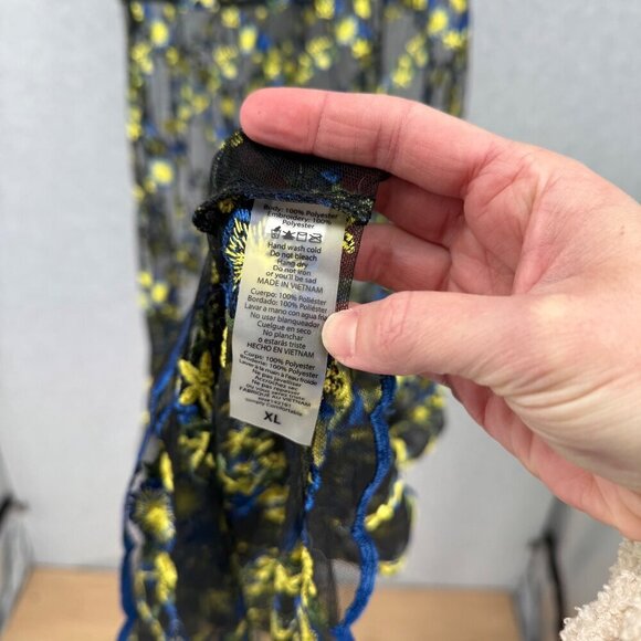 LuLaRoe Deanne II Sheer Embroidered Maxi Dress Size XL Black Blue Floral NEW - Picture 6 of 11